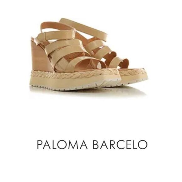 Paloma Barcelo wooden wedge shoes raffia leather 38 - Picture 1 of 11